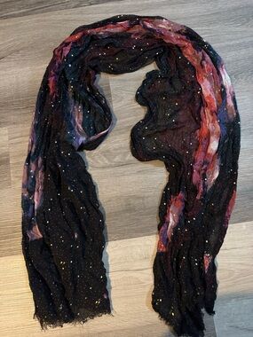 Galaxy Print Scarf in Black with Pink & Red Accents